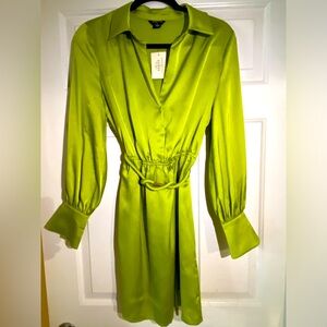 Marciano lime green collar dress. Long sleeve with snaps and belt